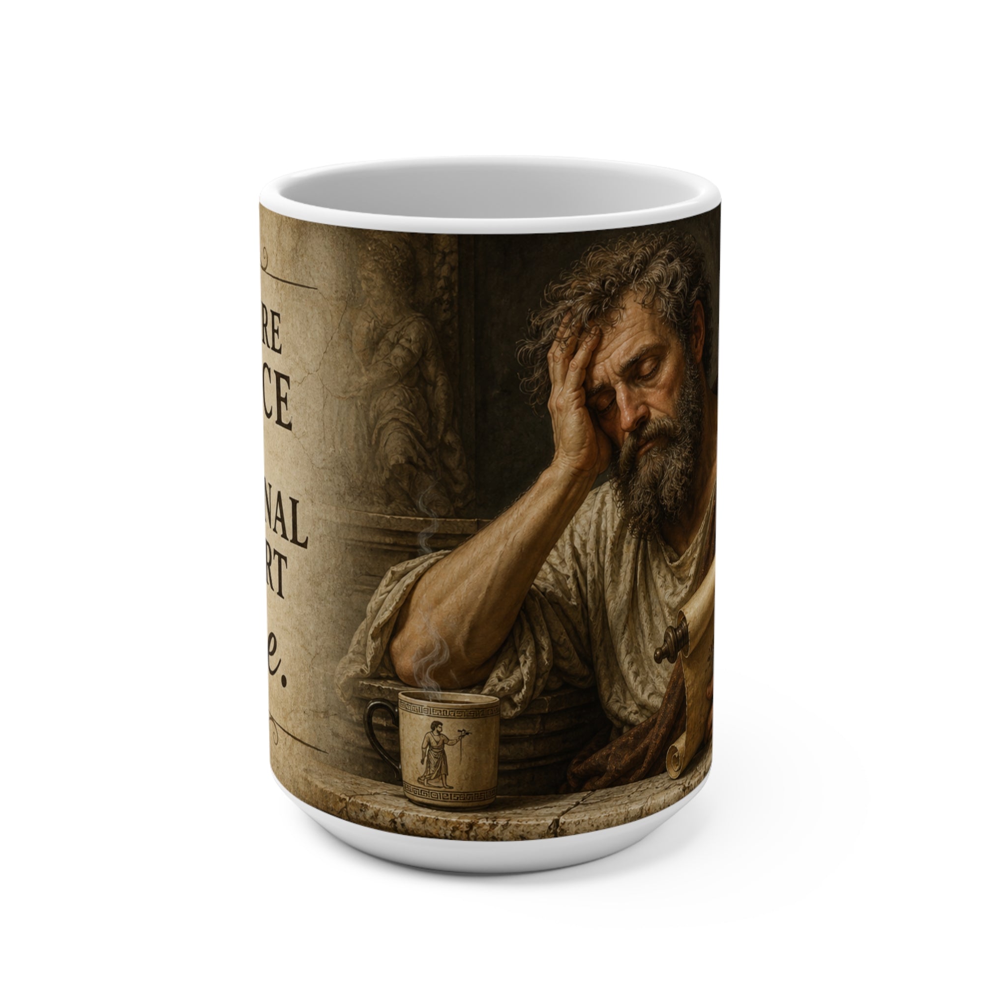 “I Require Silence and Emotional Support Coffee” Funny Renaissance Mug | Sarcastic Coffee Cup, Introvert Humor Gift, Classical Art 15oz Mug