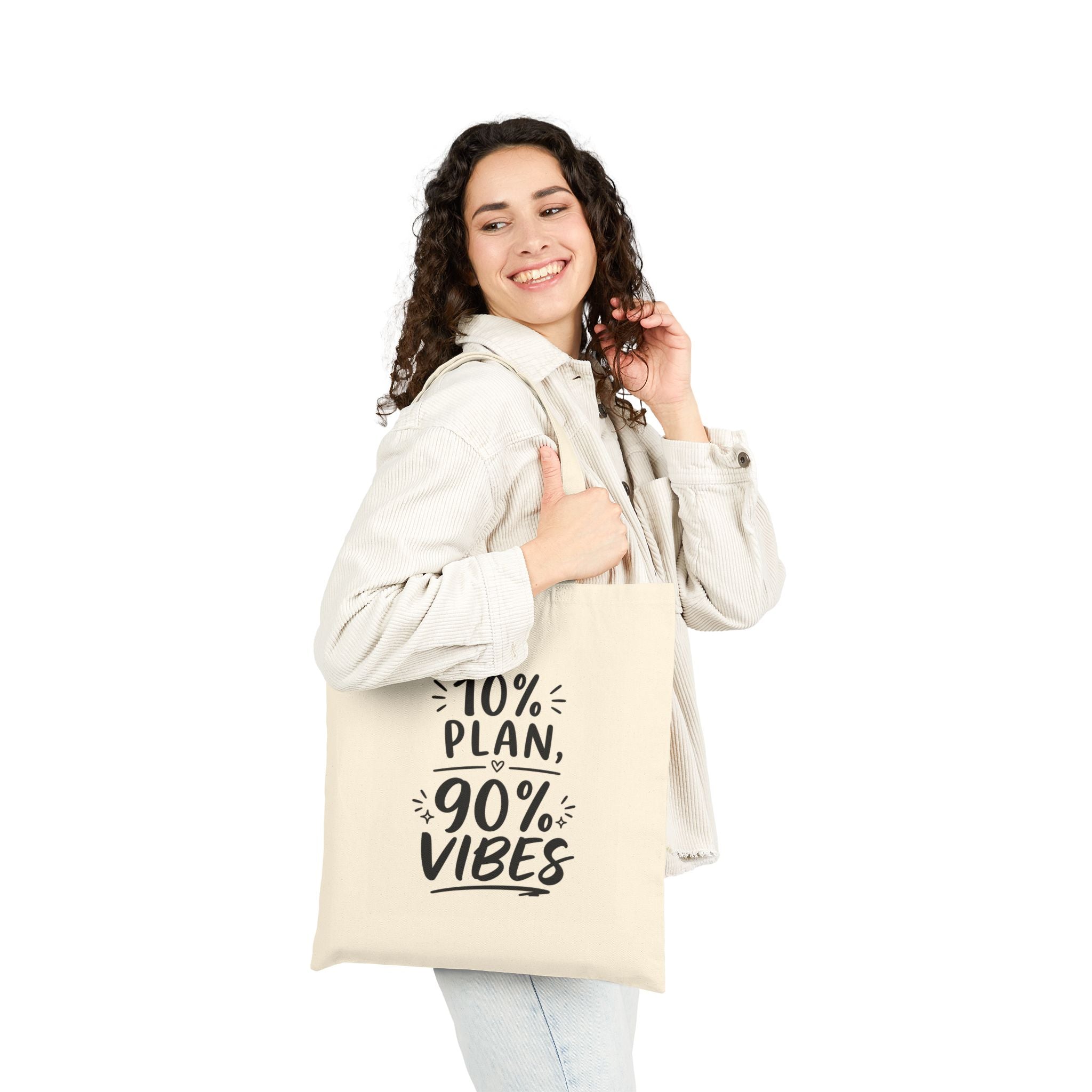 10% Plan 90% Vibes Tote Bag | Funny Quote Canvas Tote | Cute Aesthetic Everyday Bag